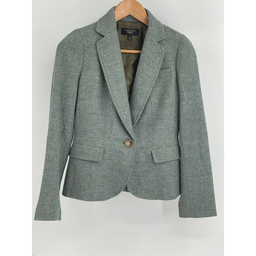 Talbots Blazer Wool Women Size 4 Petite Green Suit Jacket